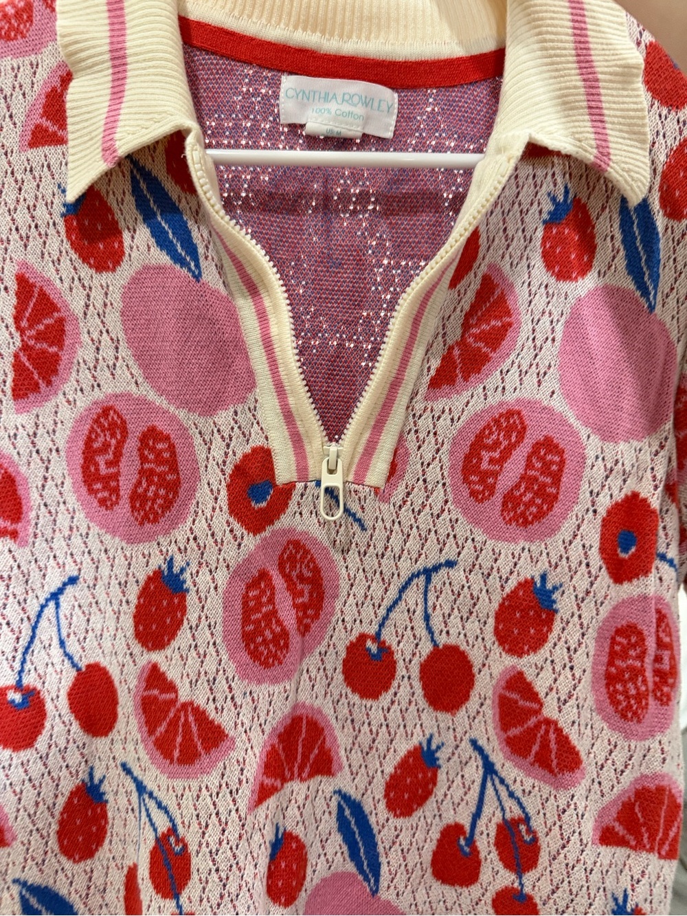 Cynthia Rowley Pink Cherry & Fruit Knit Polo - Picture 3 of 4